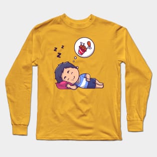 Cute Boy Sleeping Dream Fried Chicken Cartoon Long Sleeve T-Shirt